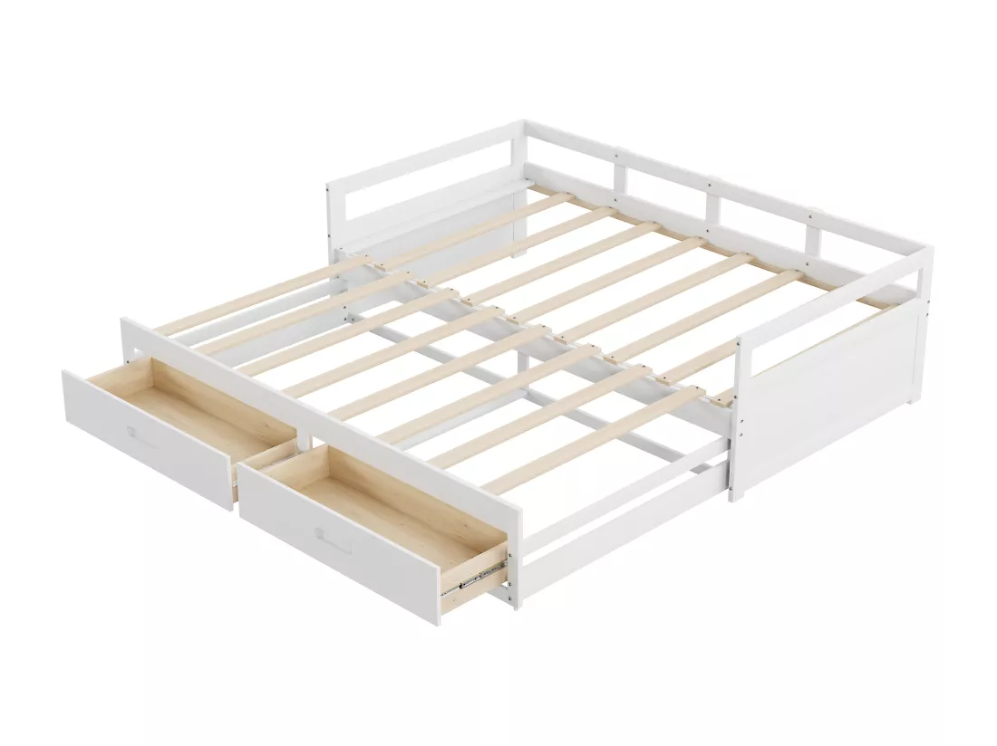 Lit gigogne en bois de pin - avec tiroirs - 90/180x200cm - Blanc