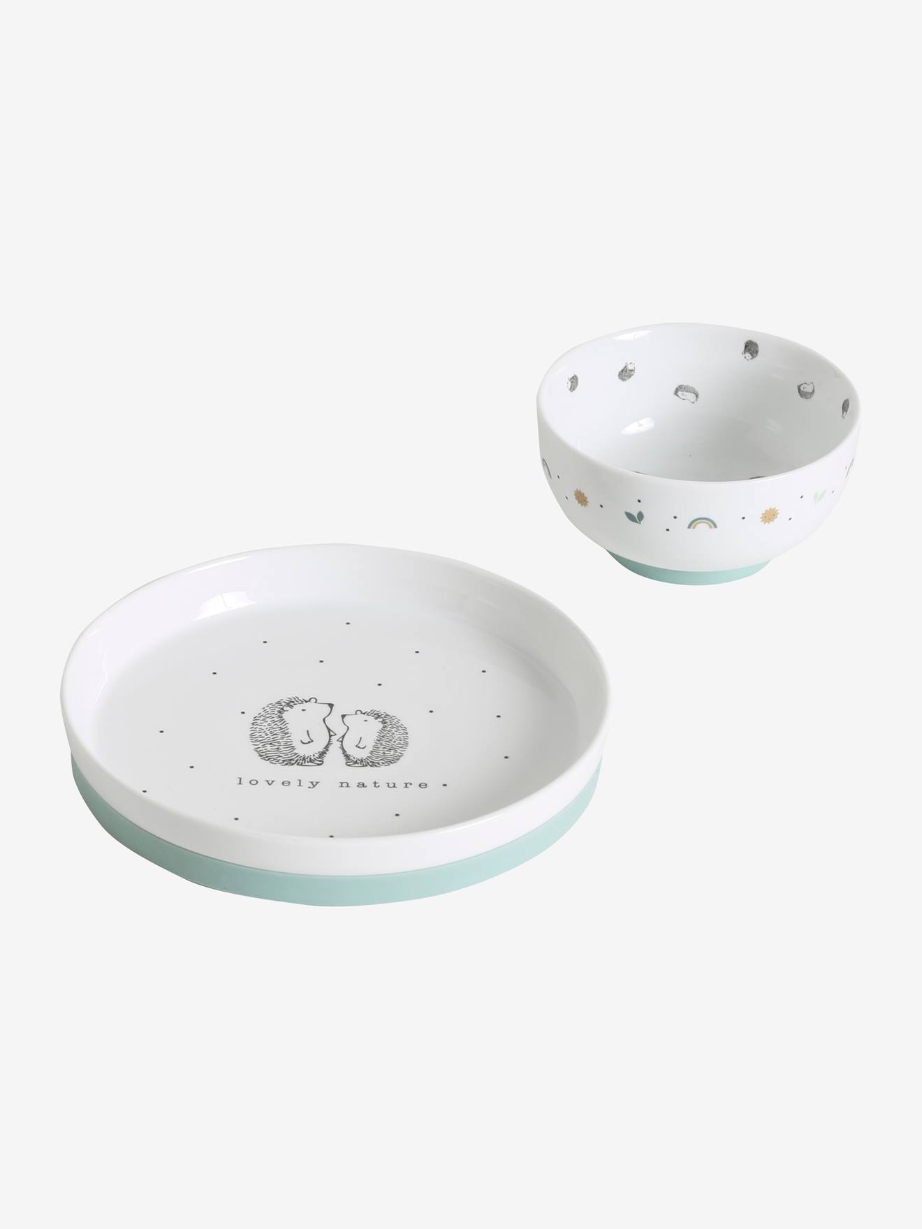 Conjunto de jantar Hanoi em cerâmica e silicone, verde claro, liso com motivos.