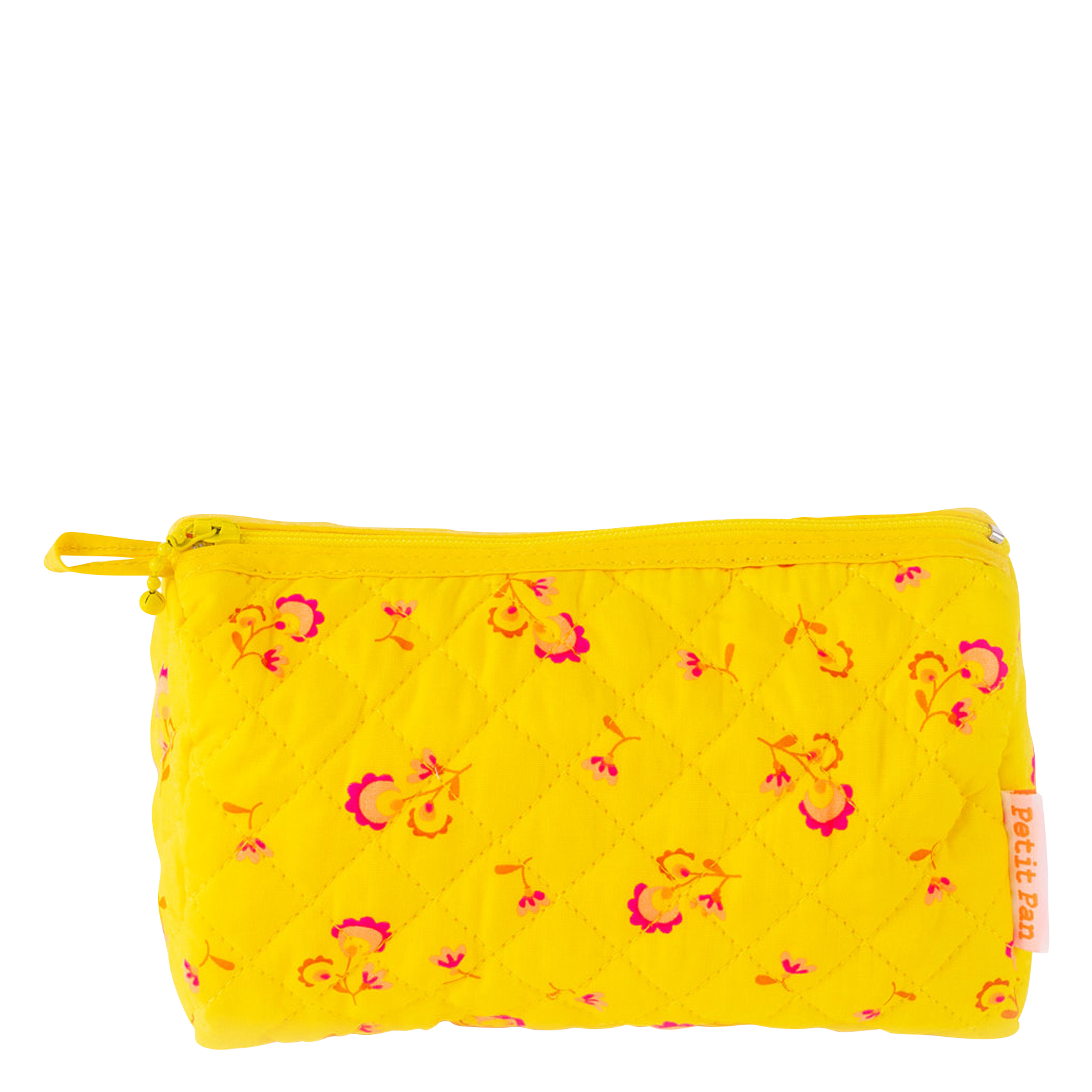 Trousse matelassée imprimé fleuri en coton | Jaune