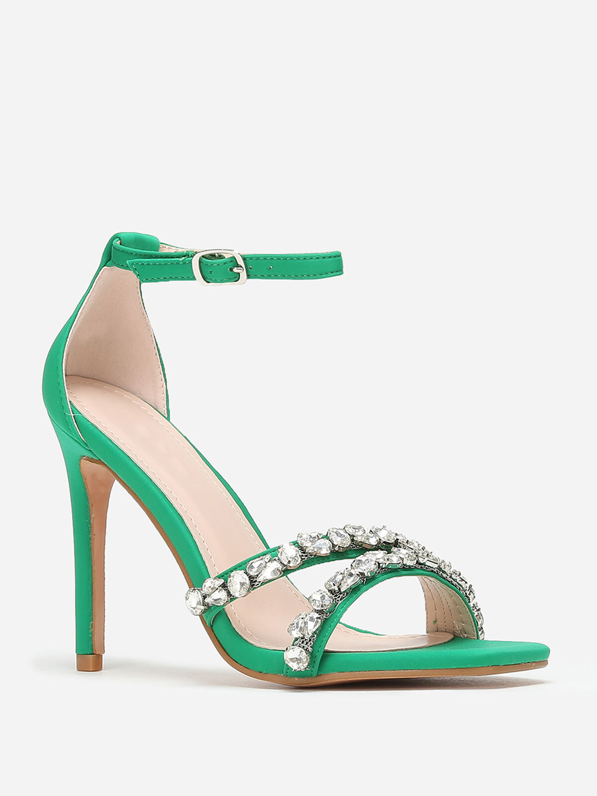 Sandales en tissu à strass et talon fin- Vert