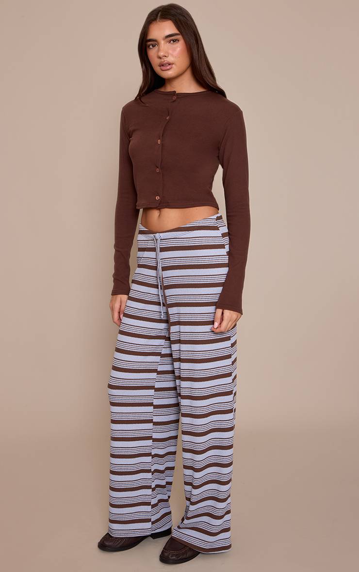 Bleu Pantalon Large À Cordon De Serrage À Rayures Texturées
