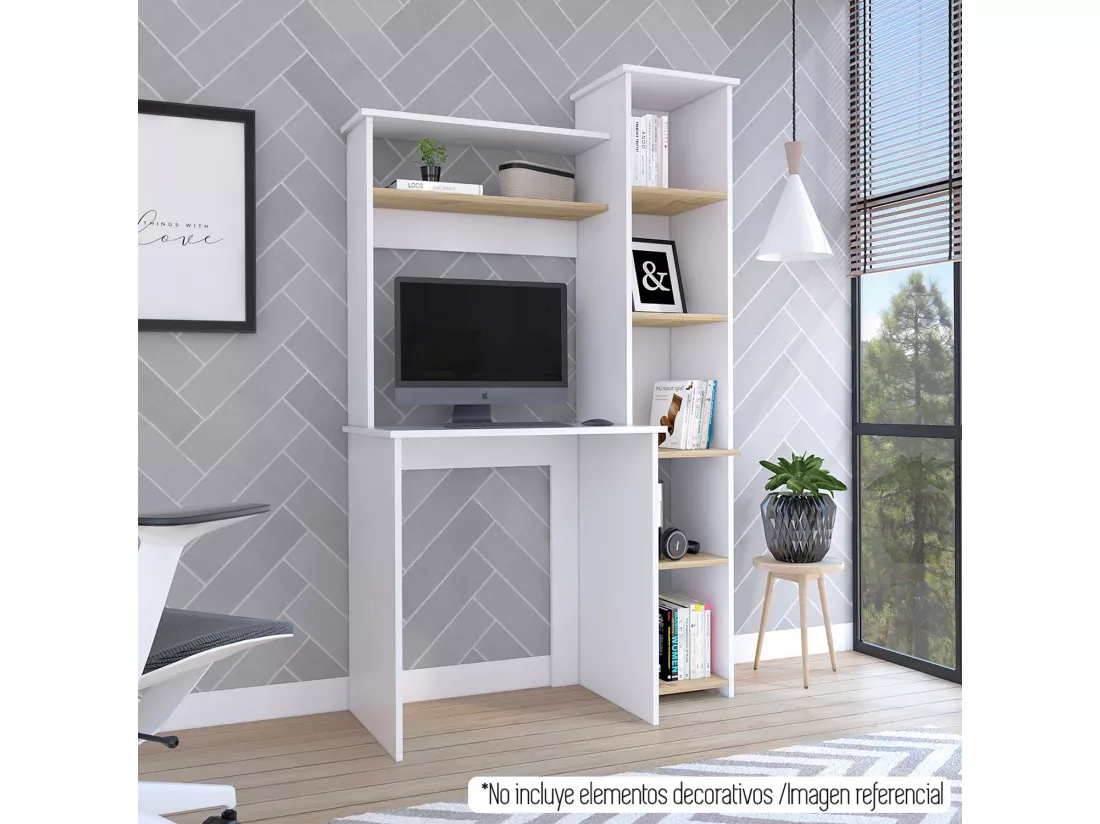 Bureau Informatique Heinrich avec 3 étagères, 163,1 cm à x 98,5 cm et x 42,3 cm P. White / Chêne clair
