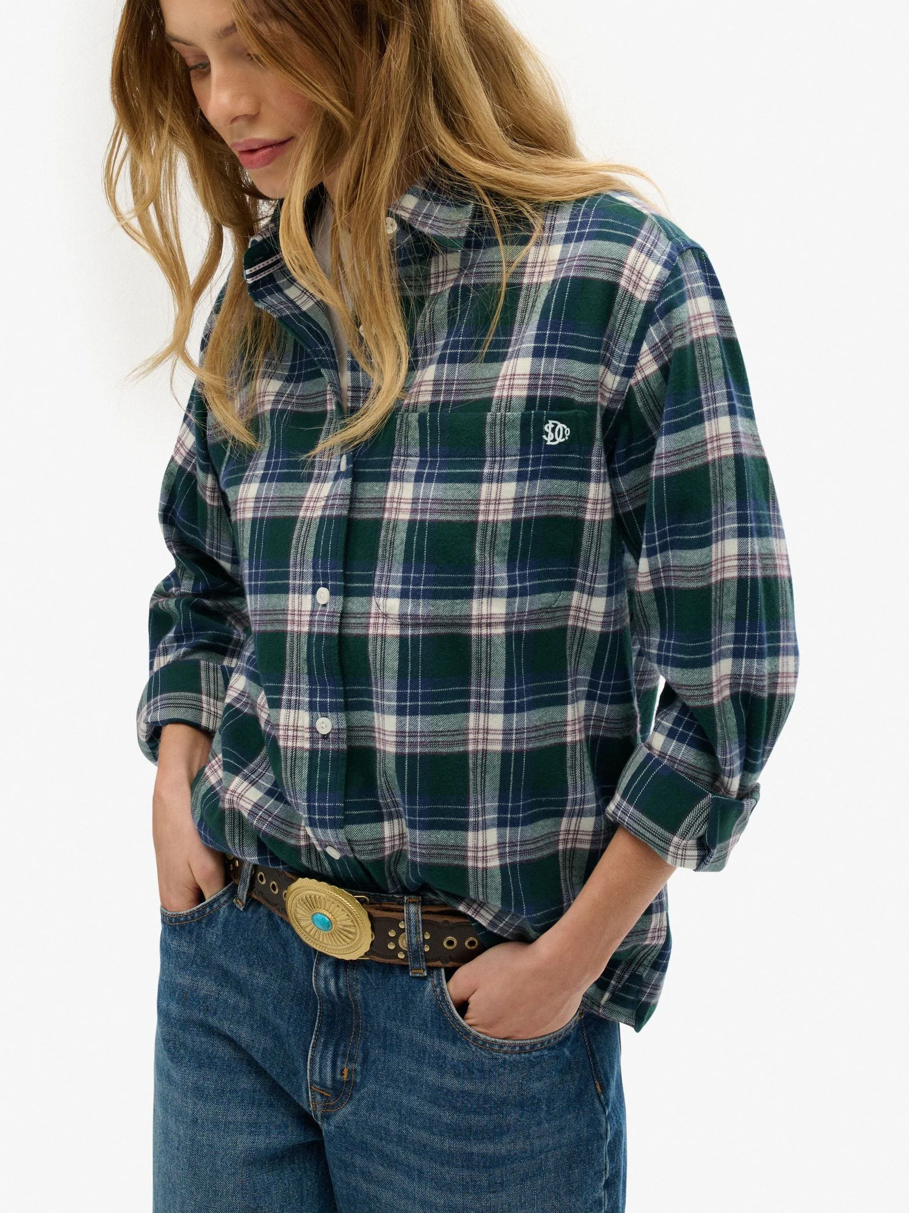 Groen - Superdry Check Flannel Boyfriend Shirt