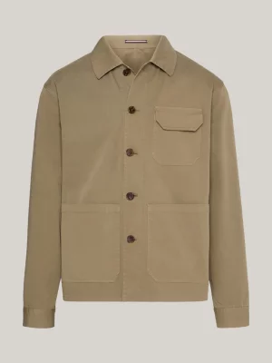 Sobretudo militar slim fit em sarja tingida em peça