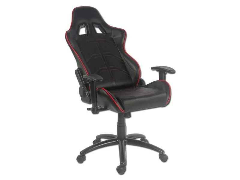 LC Power LC-GC-1 - Stol - ergonomisk - armstøtter - T-formet - drejeled - plastik, metal, PU-behandlet læder - sort/ rød