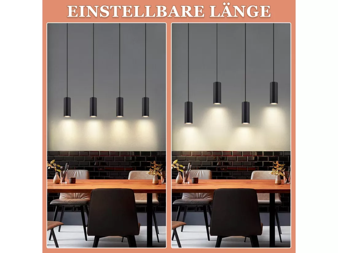 NETTLIFE Suspension métal noir diamètre 60 cm GU10 4 flammes salon industriel salle à manger lampe moderne pour intérieur cuisine chambre