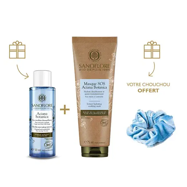 Kit de presente com máscara facial orgânica Sanoflore SOS Aciana Botanica 75ml + 2 brindes
