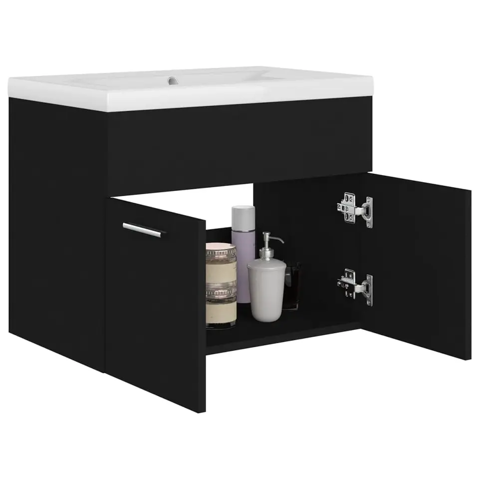 vidaXL - Wastafelkast En Wastafel - Zwart - Bewerkt hout - 60 x 38.5 x 46 cm