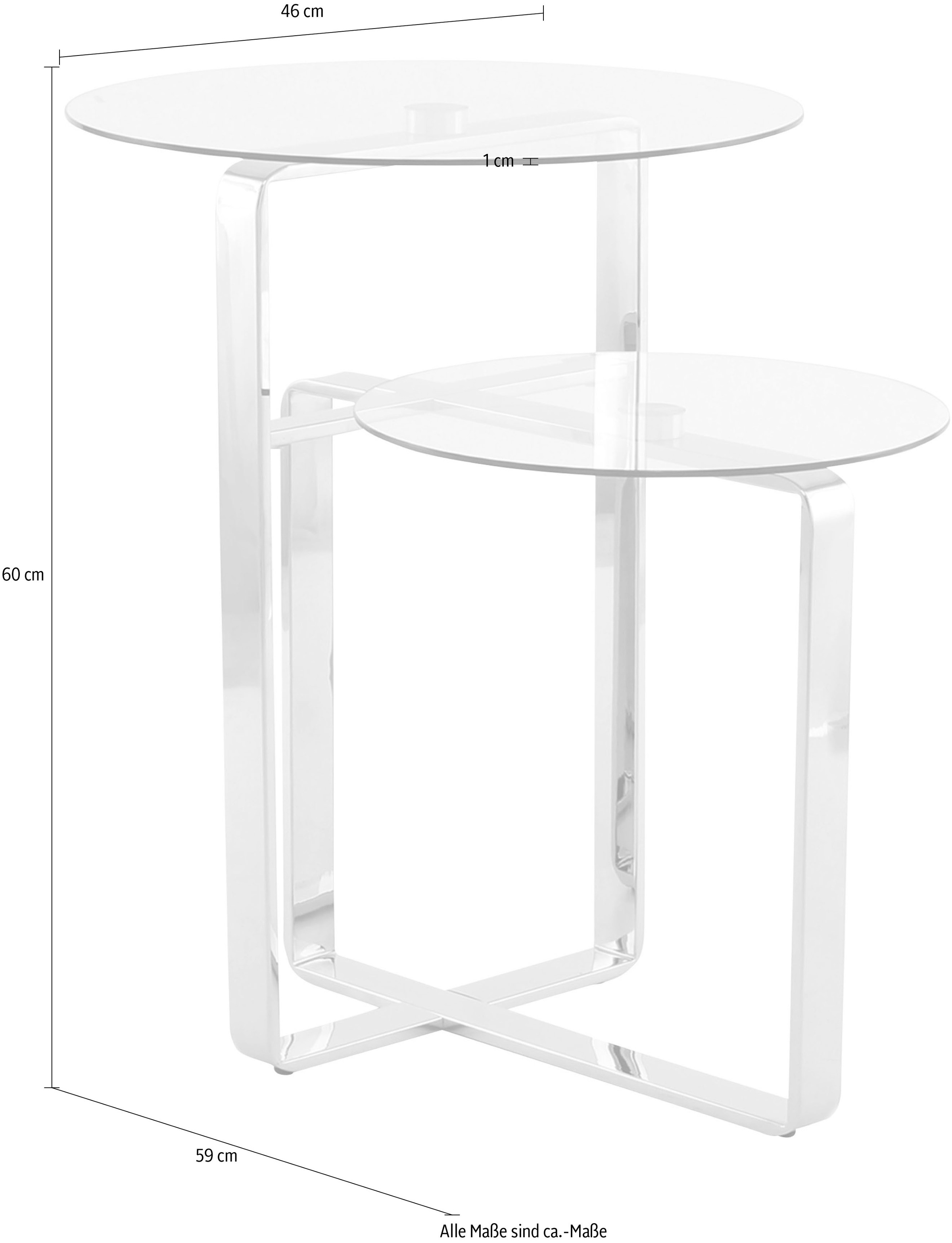 Kayoom Beistelltisch »Katris, Ausgefallenes Gestell aus stabilem Edelstahl« 1 Stk. tlg. ausgefallenes Gestelldesign aus Edelstahl, zwei Ablageflächen