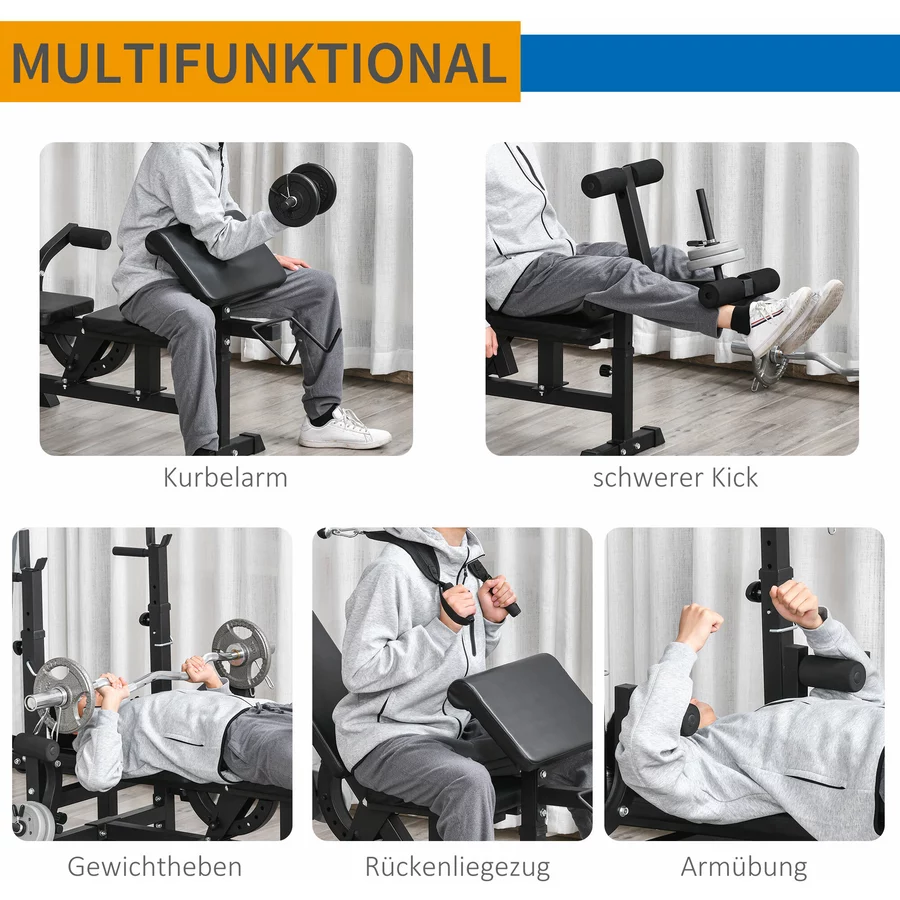 HOMCOM Multifunktions Trainingsbank mit Langhantel Ablage Schwarz