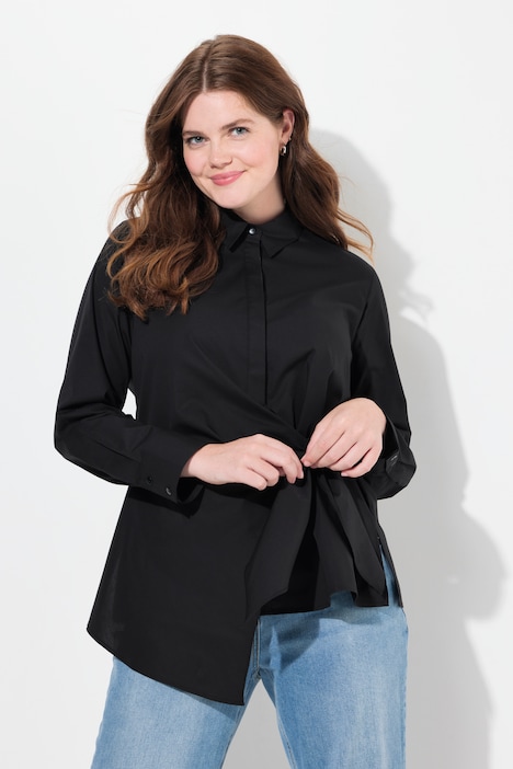 Bluse, drapiert, Hemdkragen, Langarm, Biobaumwolle