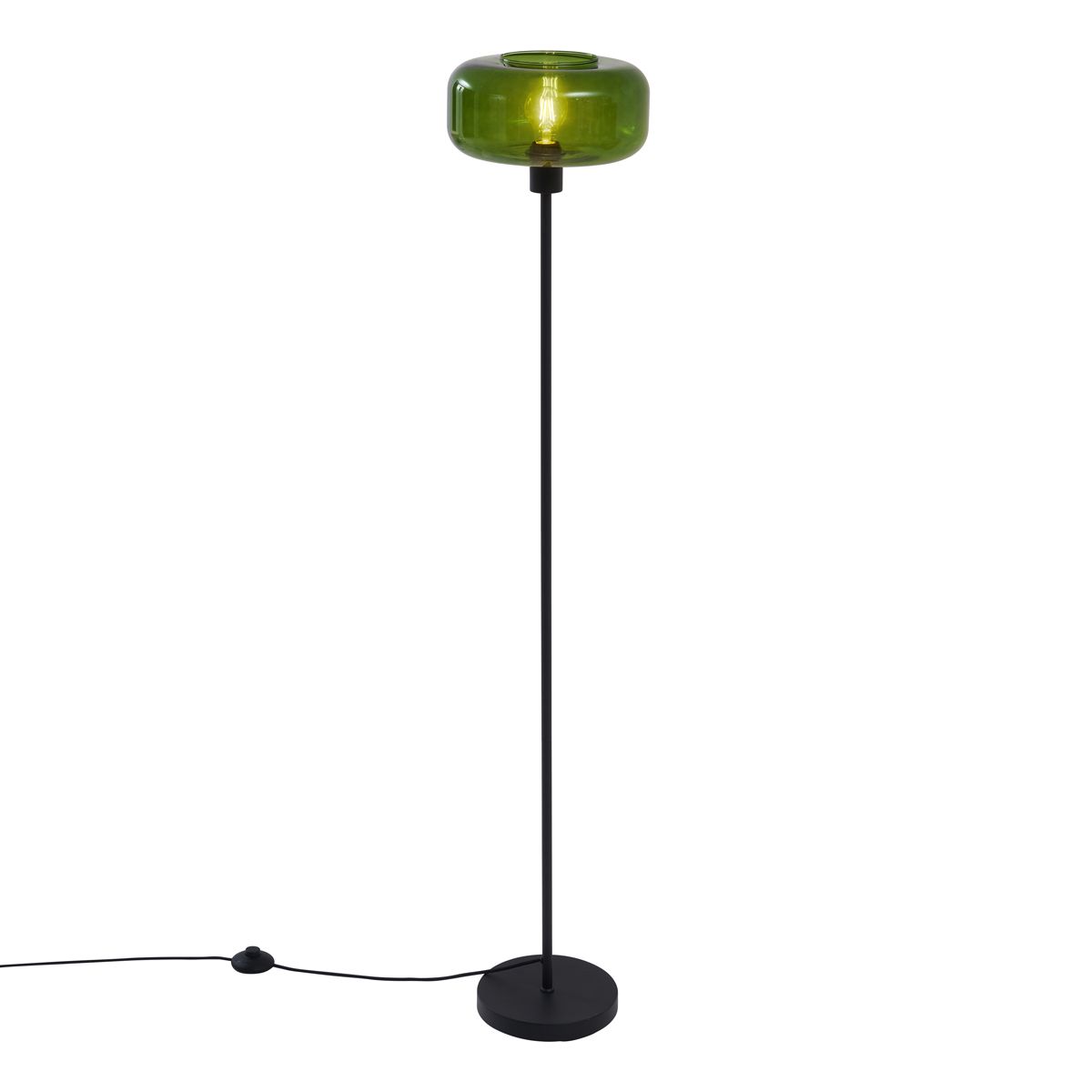 Retro vloerlamp zwart met groen glas - Bizle