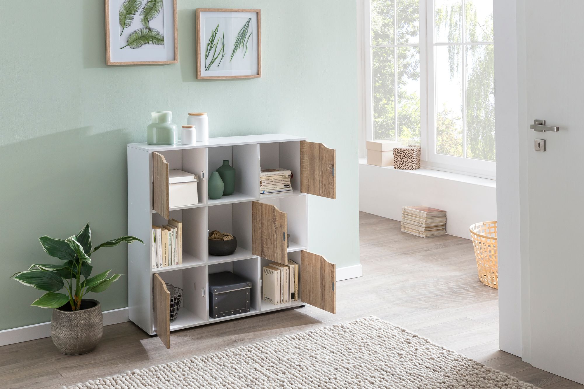 FineBuy Standregal MASSA Bücherregal mit 9 Fächern Sideboard Würfelregal Kommode