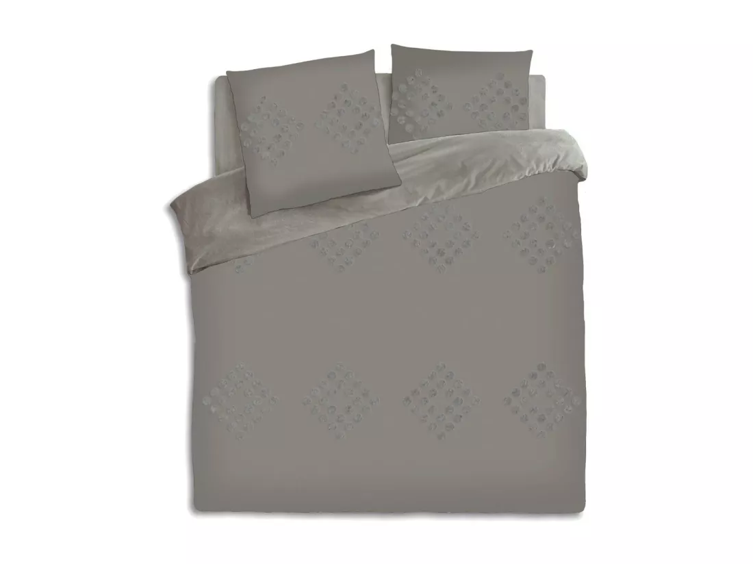 Parure de lit 2 Personnes 240 x 220 cm Housse de couette avec 2 taies en Coton lavé Gris et tufté
