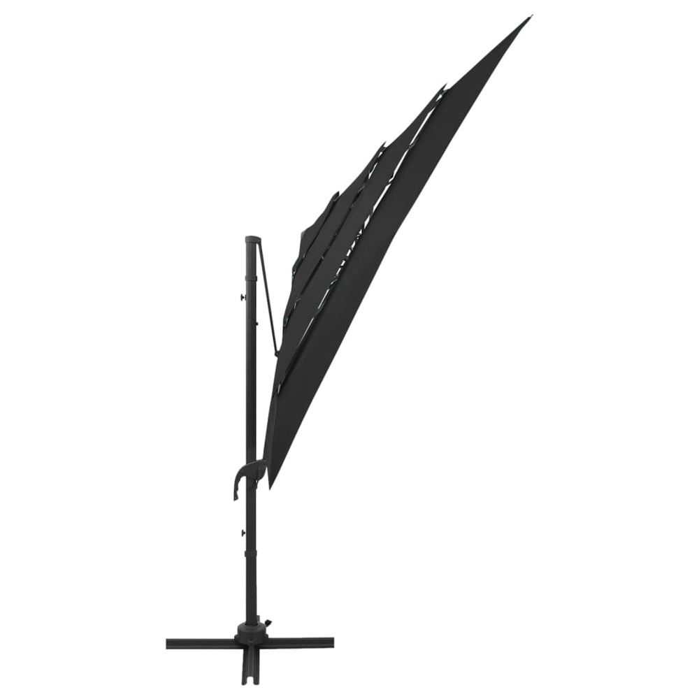 Parasol mobilier de jardin à 4 niveaux avec mât en aluminium 250 x 250 cm noir