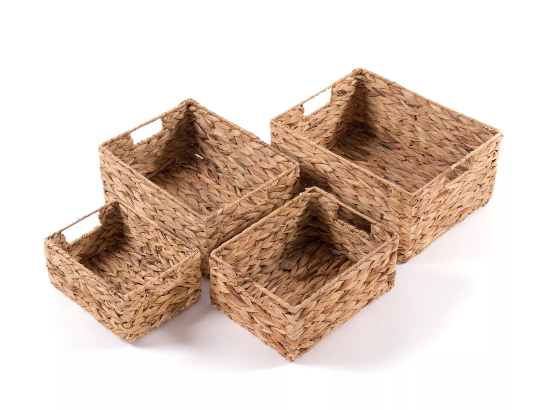 SET DE BOÎTES DE RANGEMENT Cesto 4 pièces Jacinthe d'eau tressée, 4 tailles différentes couleurs naturelles