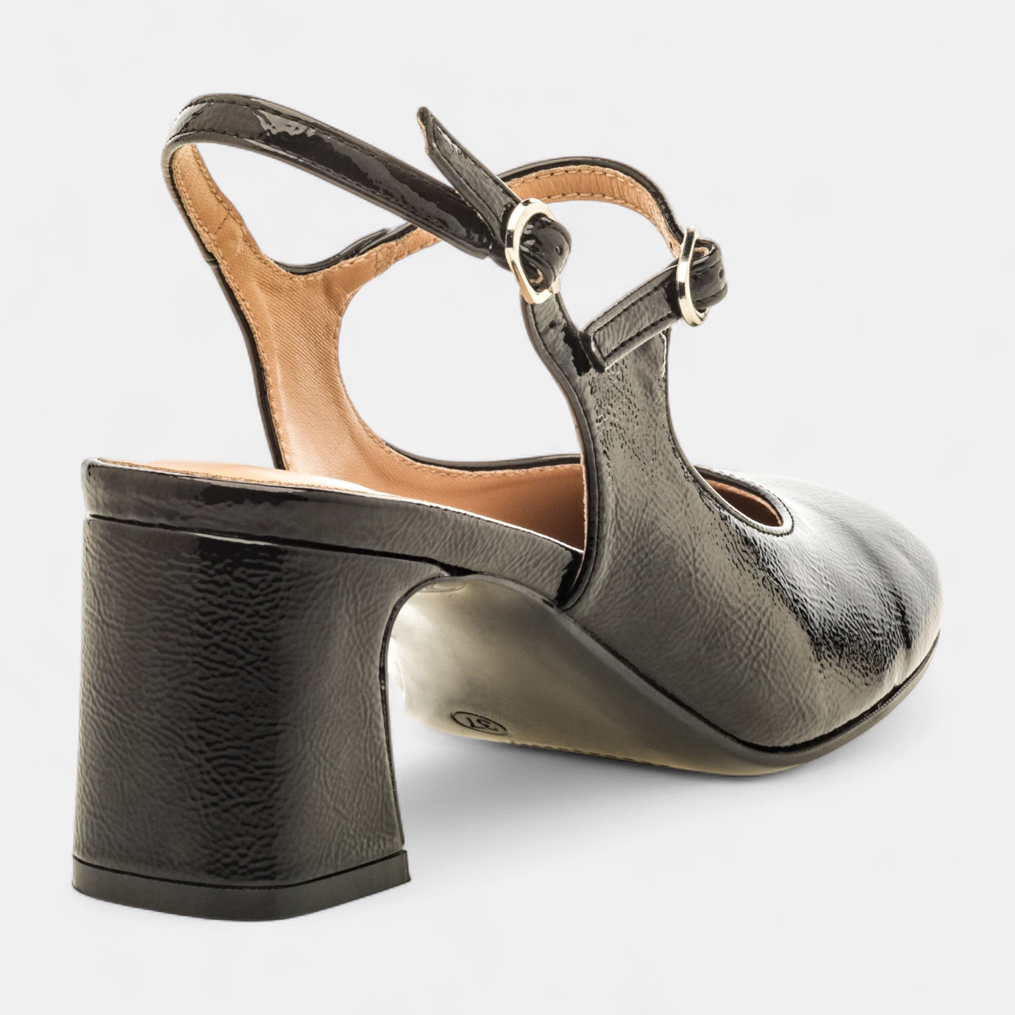 Escarpins avec bride arrière à talon Femme noir vernis