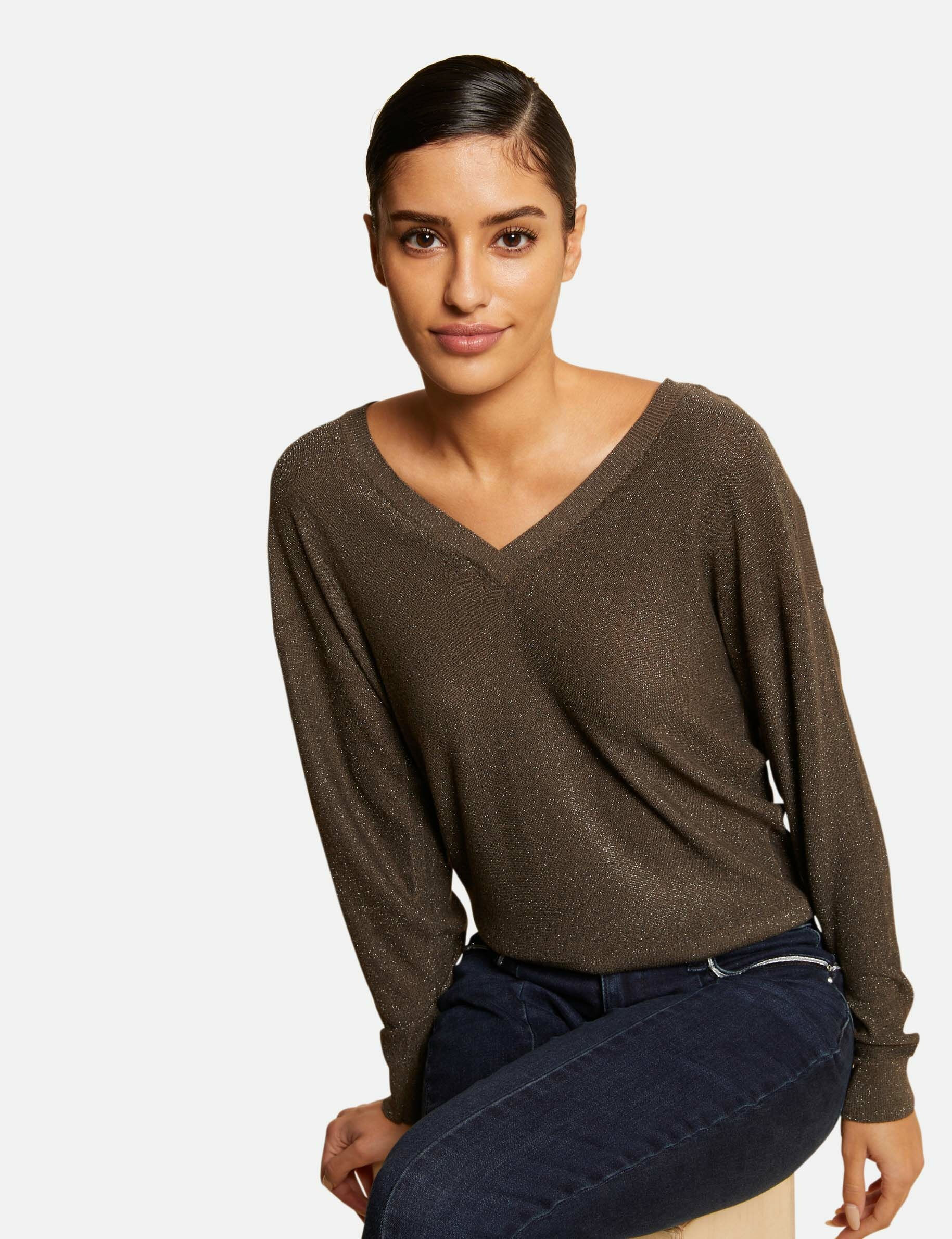 Pull manches longues à col rond vert kaki femme - vert_kaki
