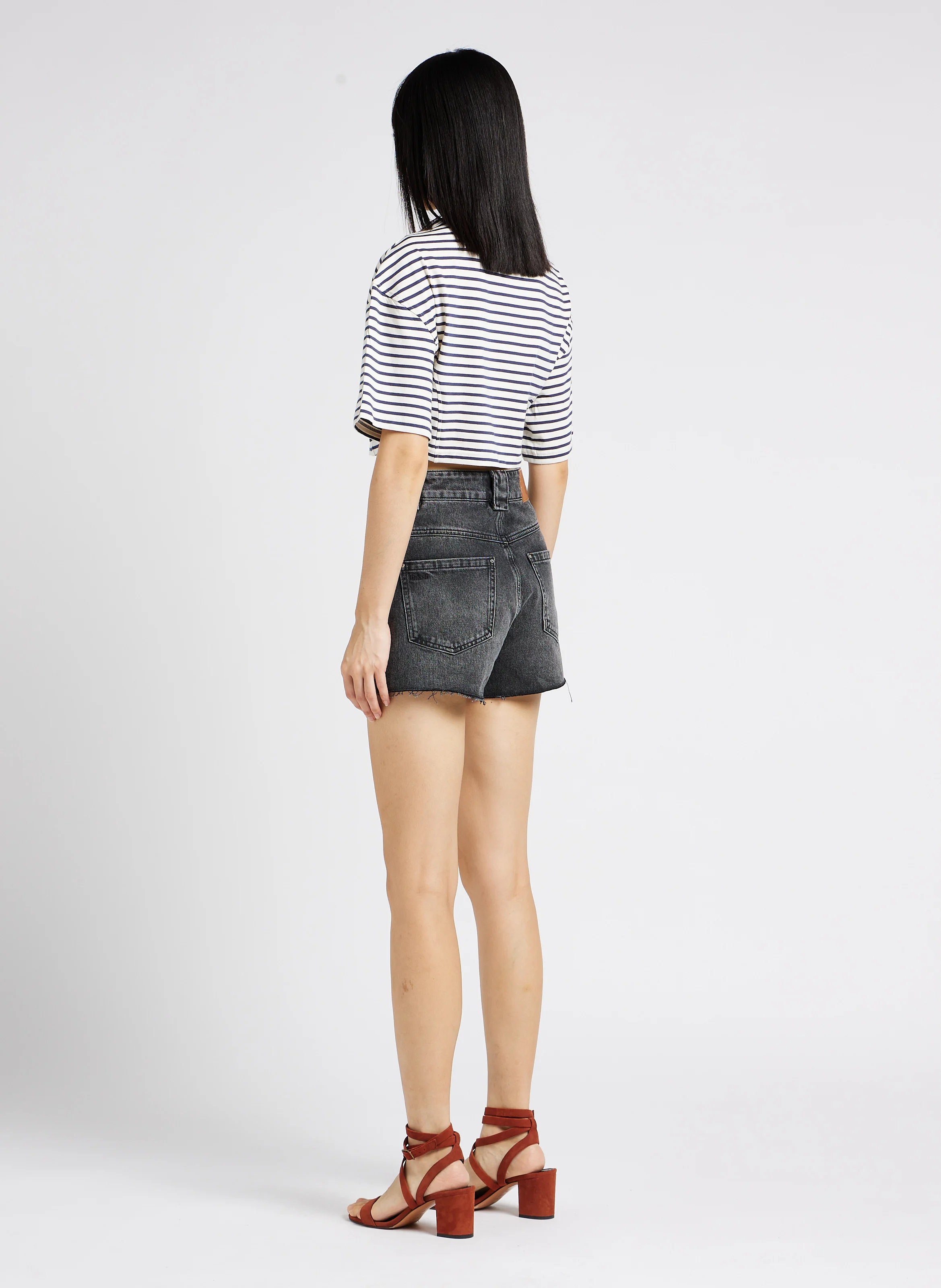 DAVID - Short en jean taille haute en coton | Gris