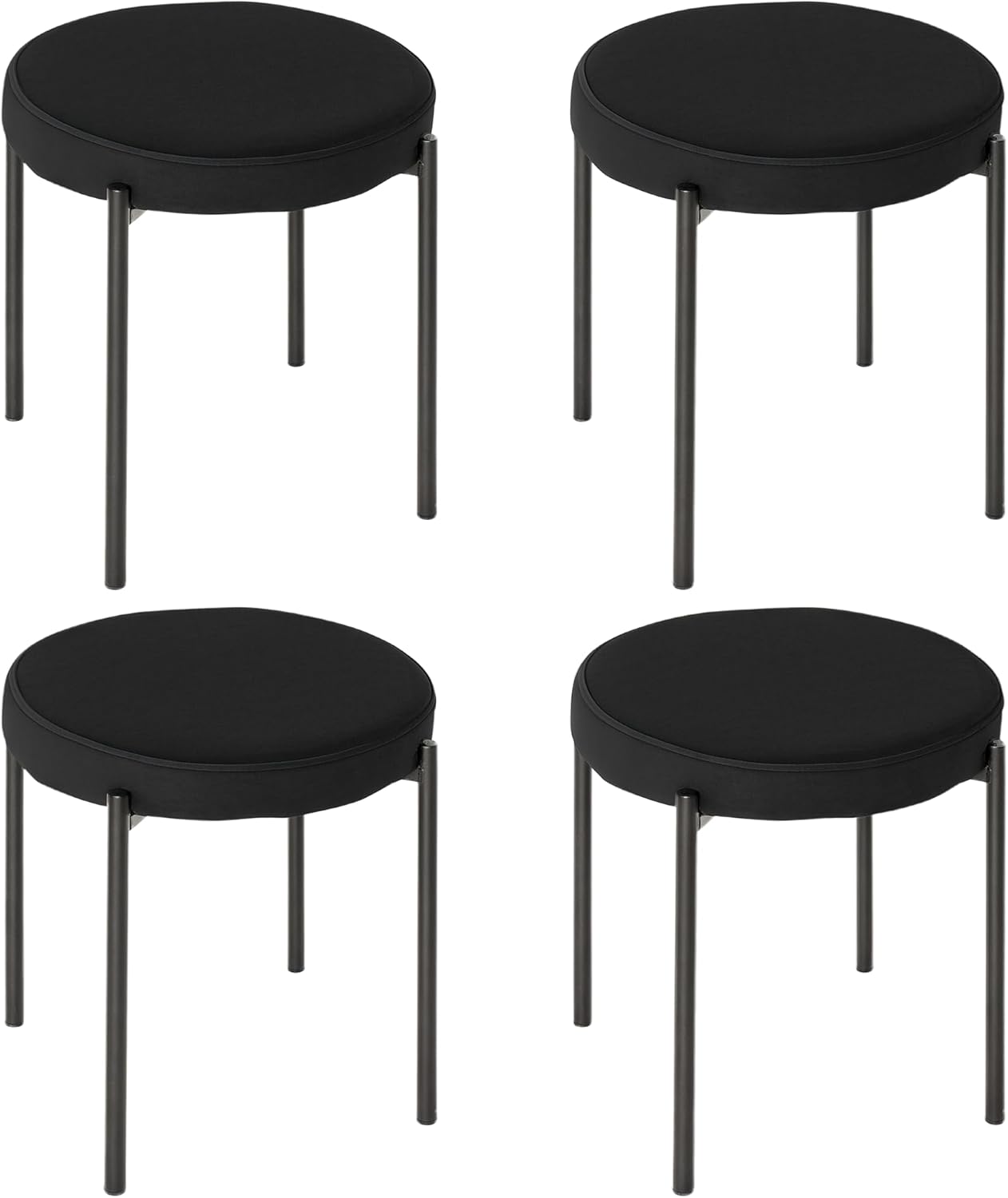 HOMCOM Esszimmerhocker 4er Set Stapelhocker Hocker aus Metall mit Samtoptik Küchenhocker Polsterhocker für Esszimmer Wohnzimmer Schwarz