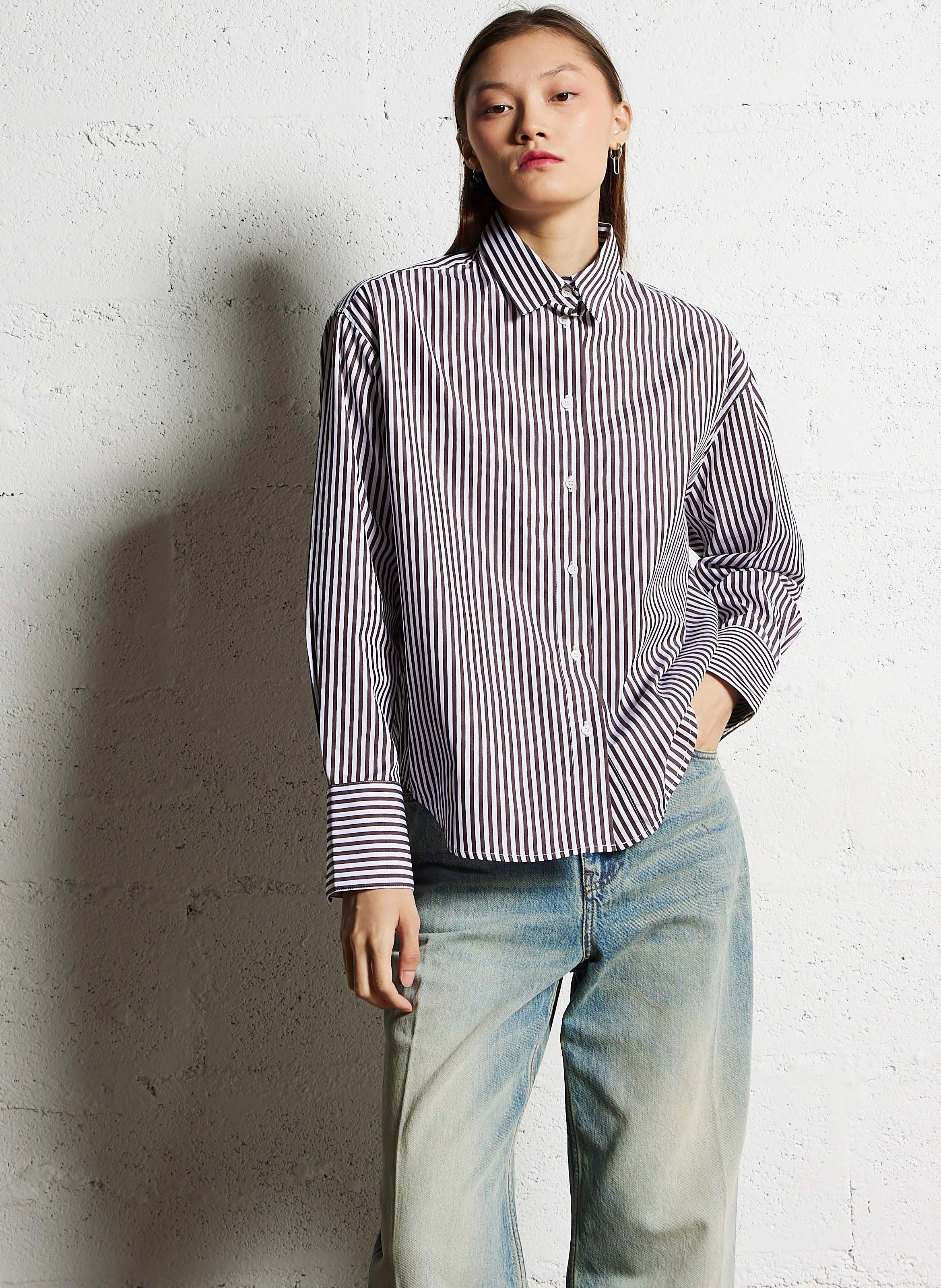 BENEDICT - Chemise ample à rayures graphiques en coton | Marron