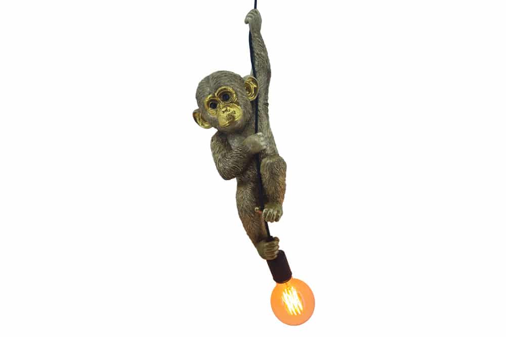 Moderne Hängelampe MONKEY 55cm gold Affen-Skulptur handmade