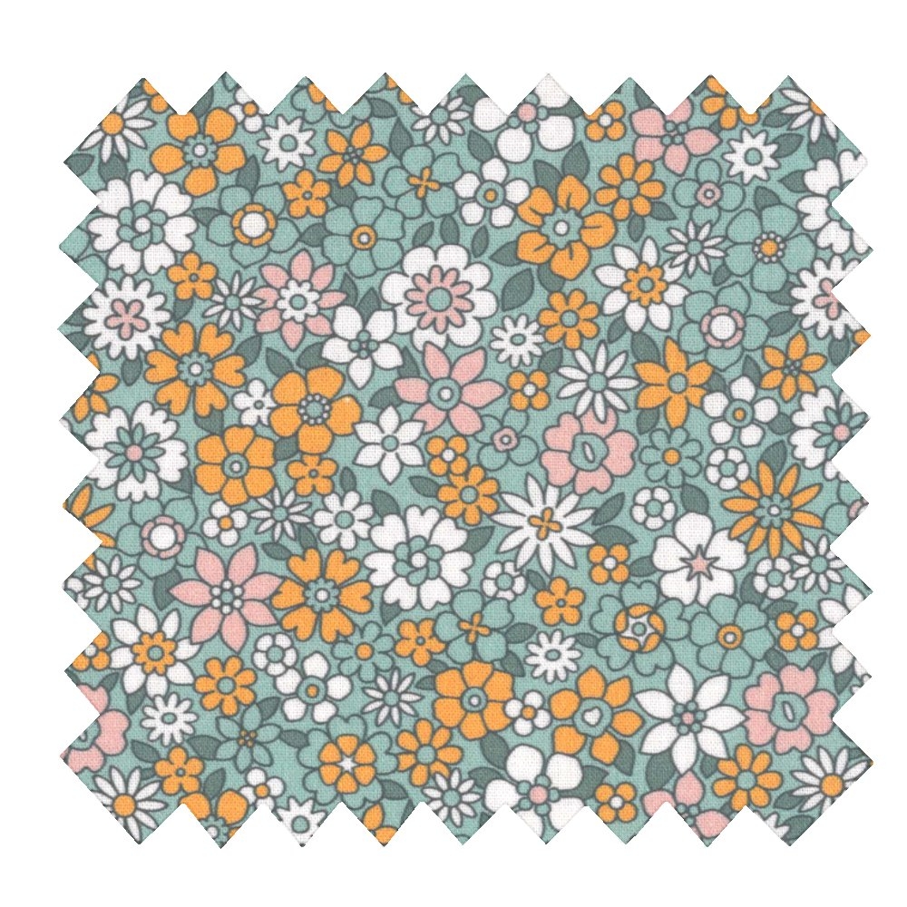 Tissu Coton Au Mètre Ex2503 Fleuri Retro Lichen