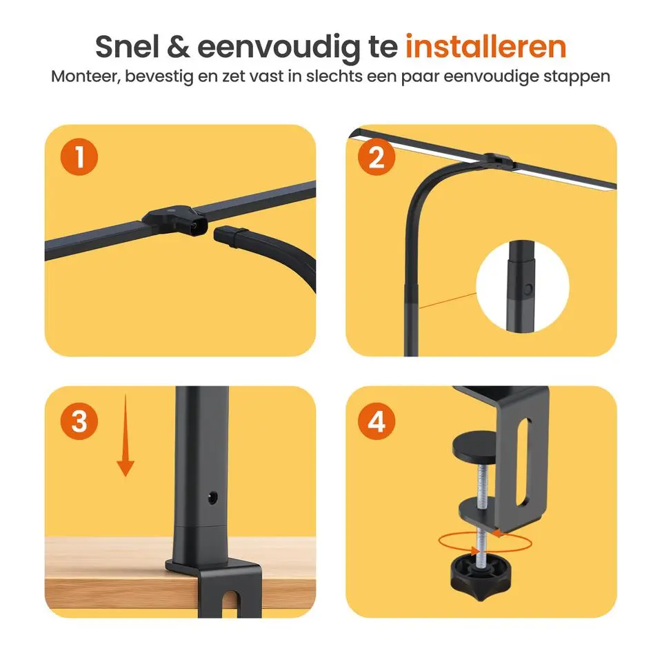 Goliving Bureaulamp met Klem - 78 CM - LED Dimbaar - Touch Bediening