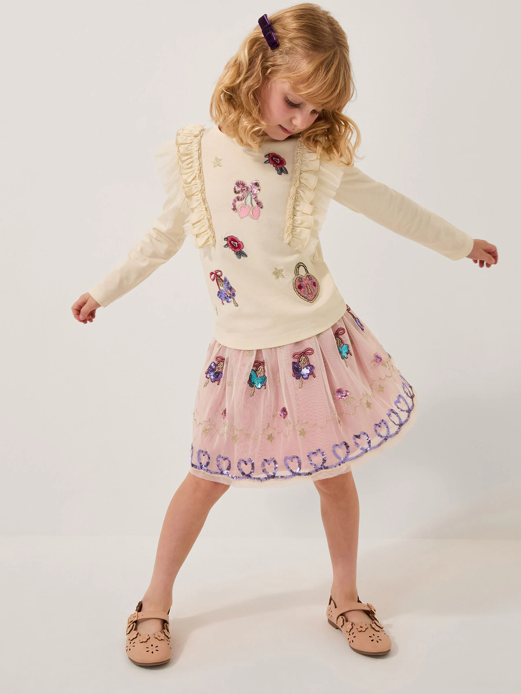 Monsoon Ruffle Top & Embellished Skirt Set