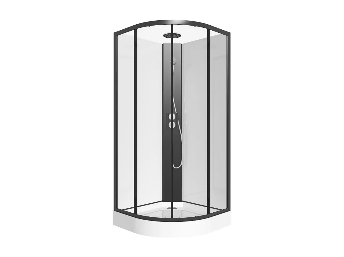 Cabine de douche quart de cercle - Hauteur ajustable - L80 x l80 x H200/220 cm - Noir et blanc - ROVATA