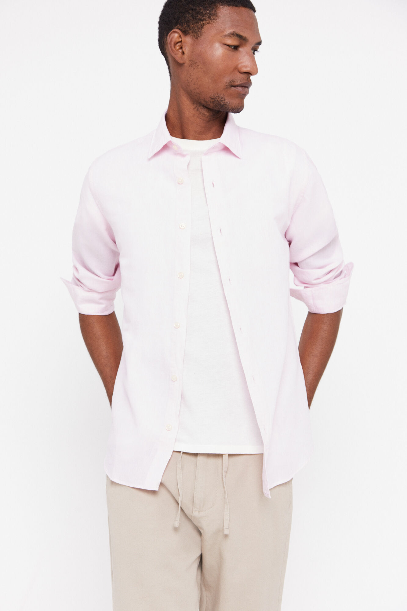 Camisa lisa algodón lino - Rosa