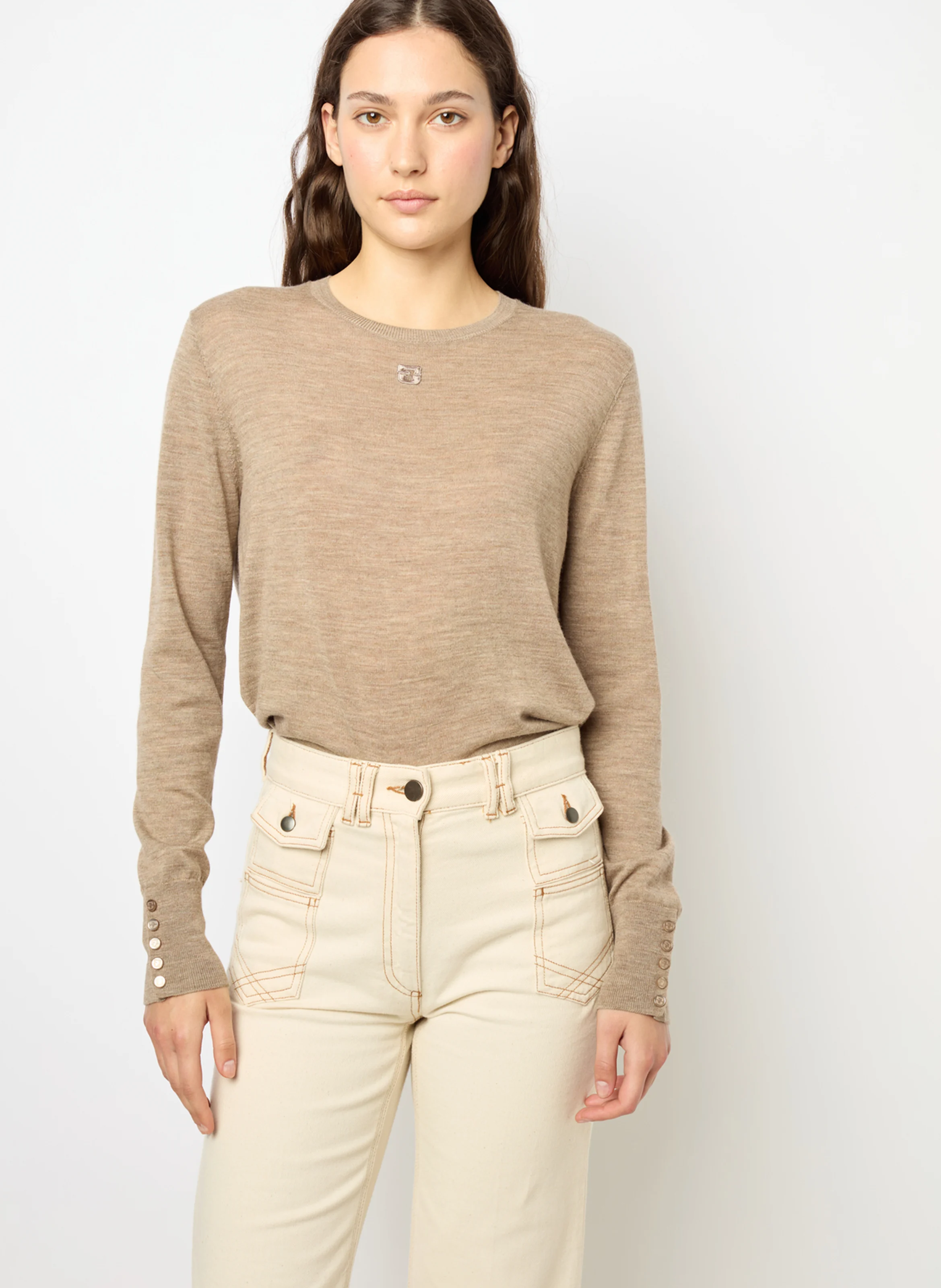 JADE - Pull col V en laine | Beige