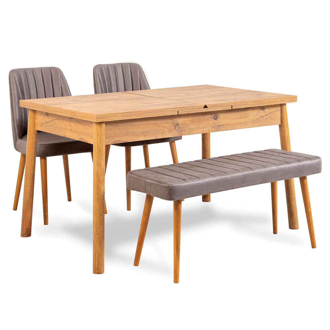 Wooden Art Table + 2 Chaises + Banc Santiago 0701 pin atlantique/gris