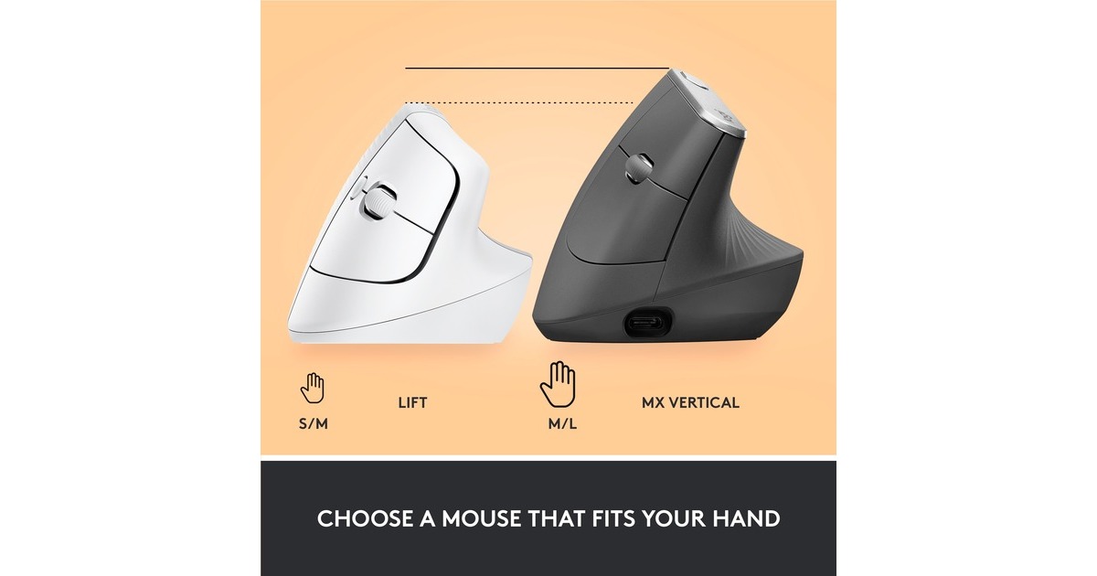 LogitechLift Vertical Ergonomische Muis - Rechtshandig  (Wit/lichtgrijs, Bluetooth, 4000 dpi)
