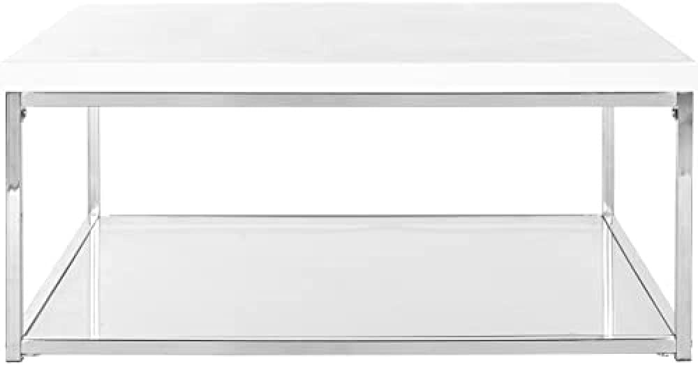 SAFAVIEH Glam Wooden Accent Table, in White and Chrome, 90 X 90 X 39.87