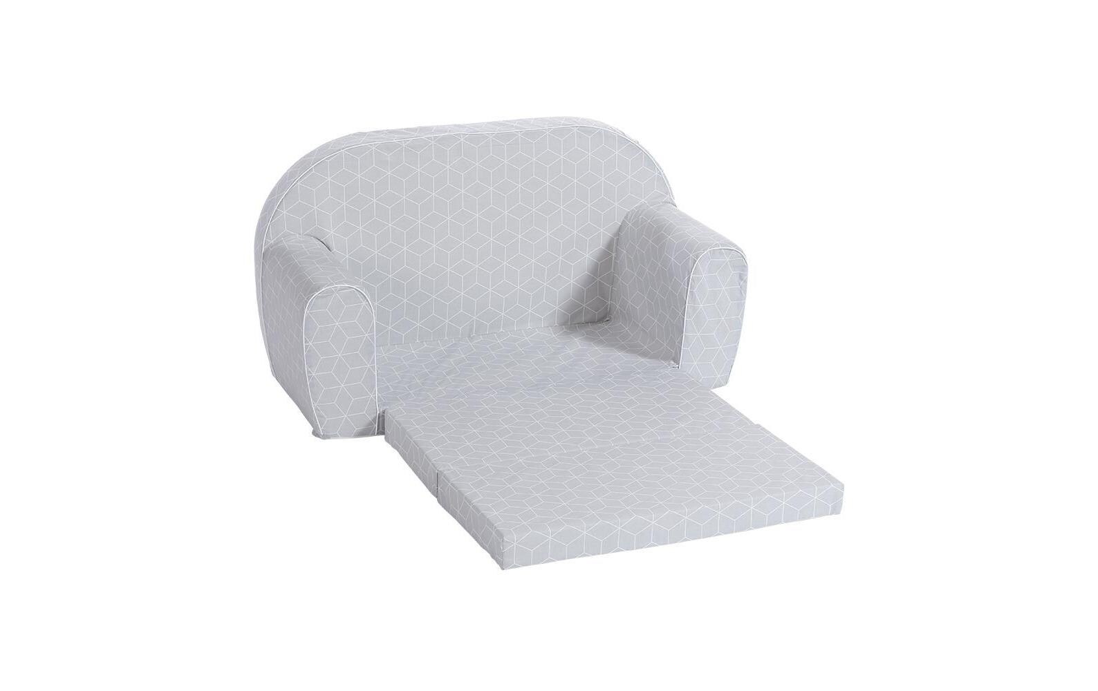Kindersofa Grau mit Geo WürfelAusklappbares Kindersofa