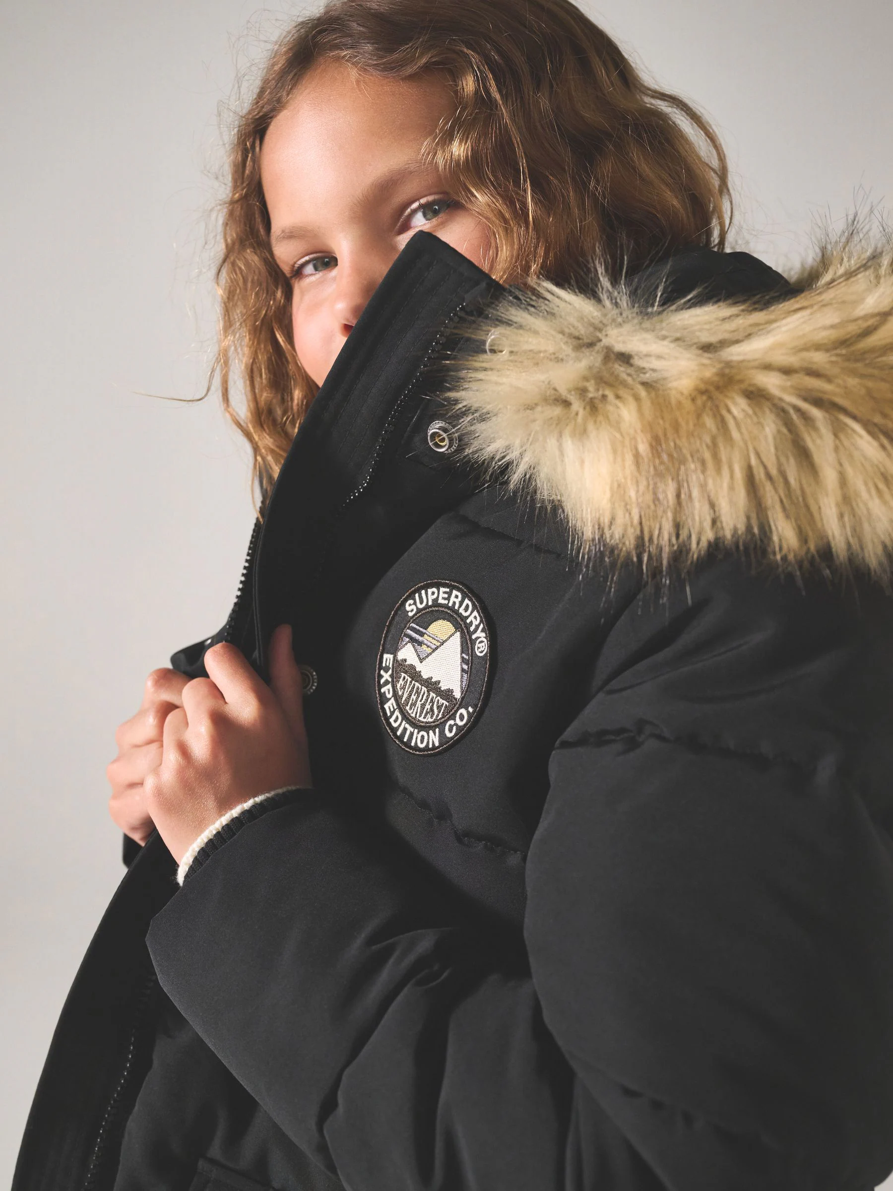 Zwart - Superdry - Everest lange gewatteerde jas