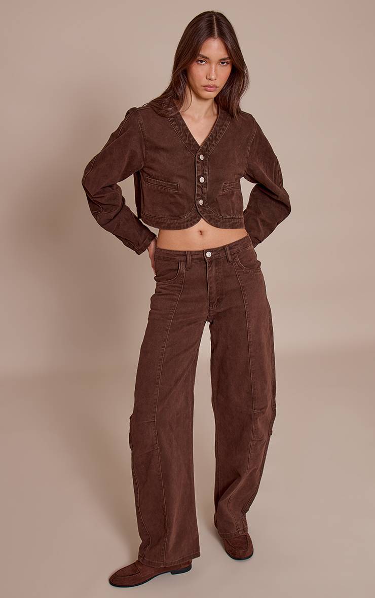 Chocolat Jean Barrel Taille Mi-haute Détail Coutures