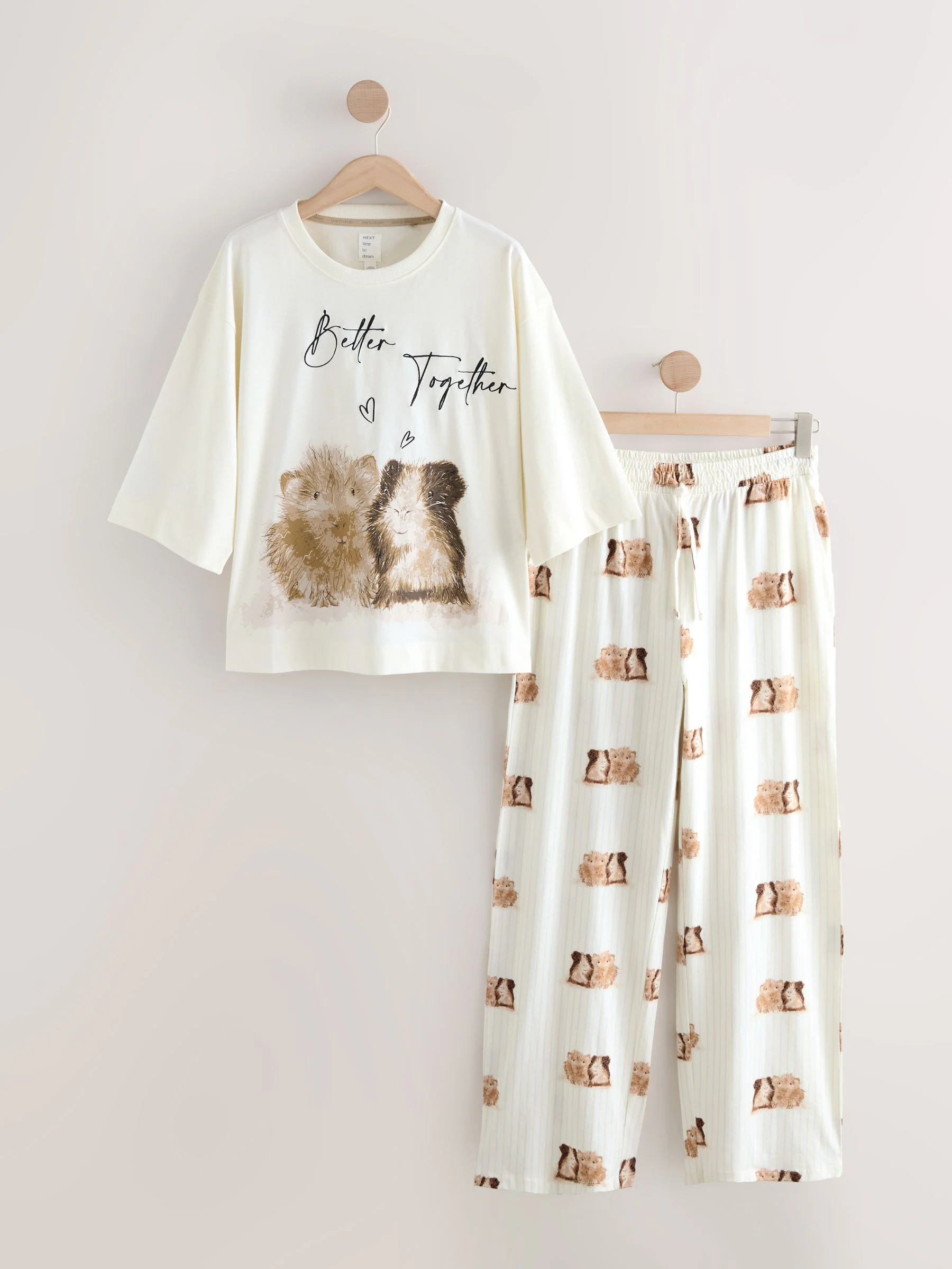 Crème met cavia - Tricot pyjama met korte mouwen
