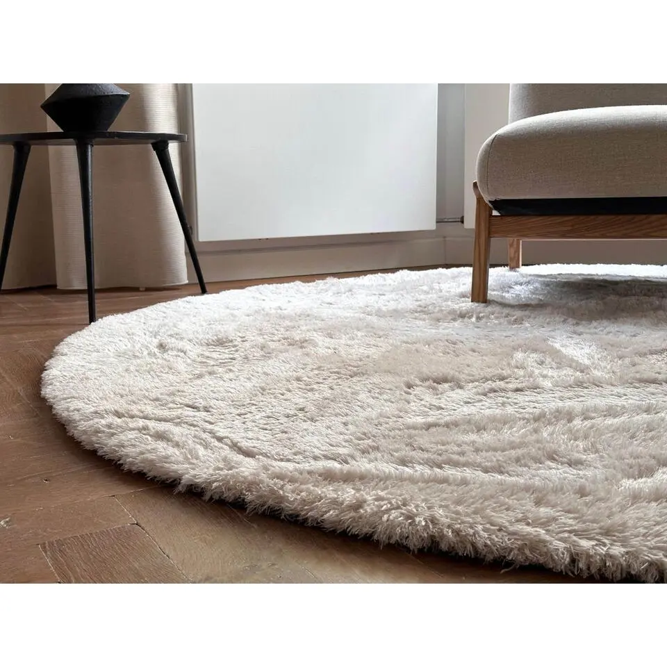 Interieur05 Rond Hoogpolig vloerkleed Odelia beige/wit - 240 x 240 cm