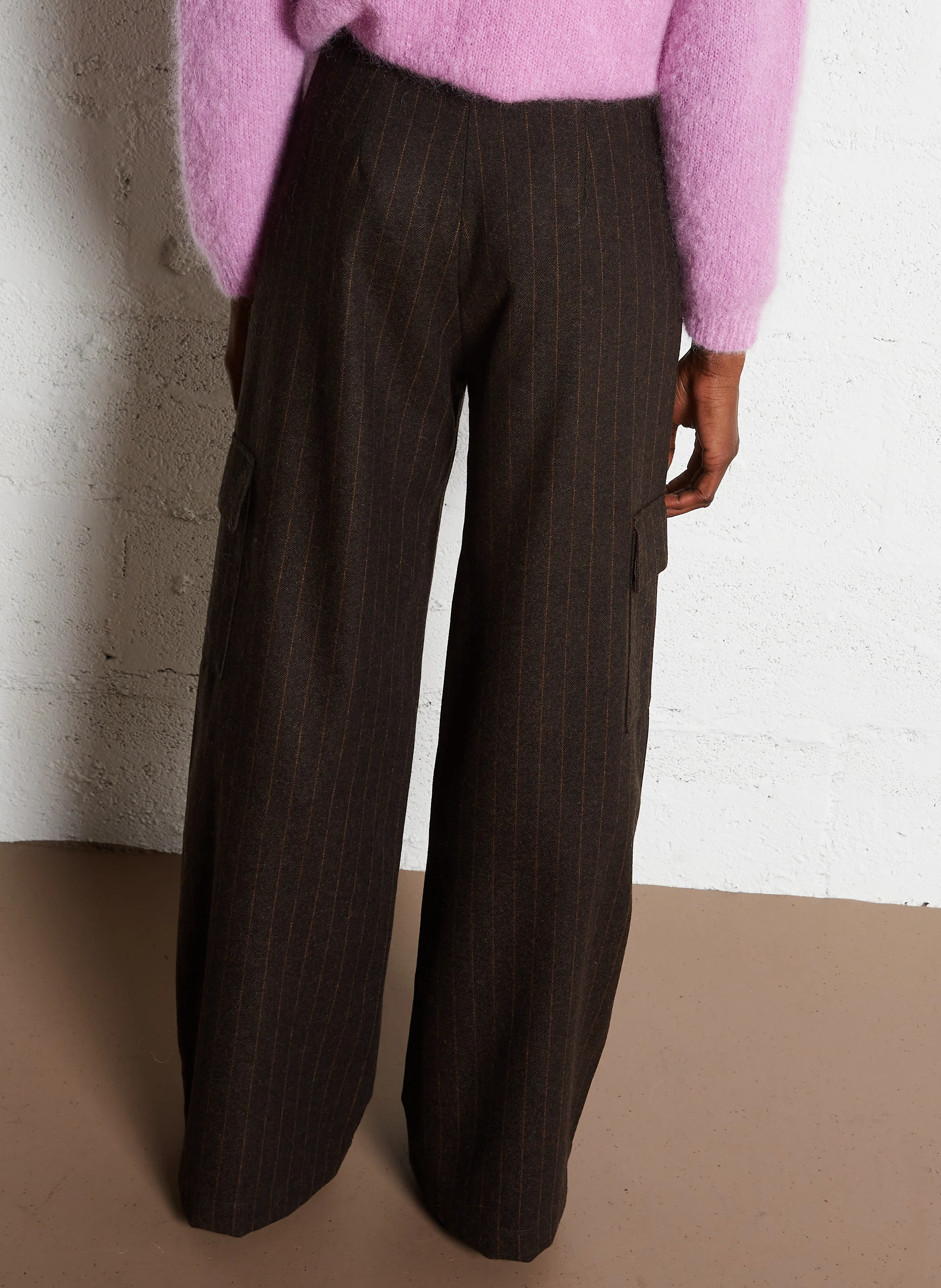 SABLE - Pantalon large en laine mélangée | Marron