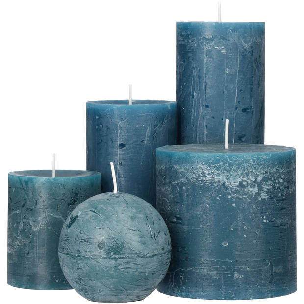 Blokker Rustieke Cilinderkaars - 7x8 cm - Blauw Groen
