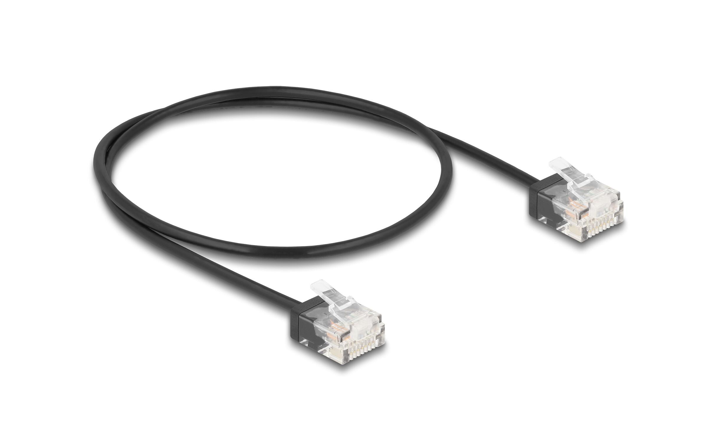 Patchkabel Cat 6, UTP, 0.5 m, SchwarzDelock RJ45 Netzwerkkabel Cat.6 UTP Ultra Slim 0.5 m schwarz mit kurzen Steckern