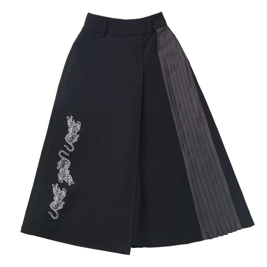 Florimi - Culottes met hoge taille en tijgerborduursel en accordeonplooien