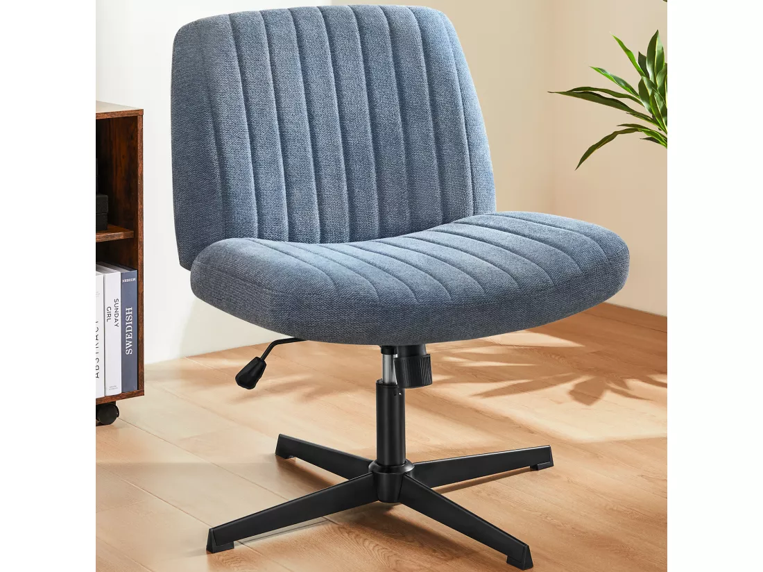 Chaise de bureau,Chaise à pieds croisés,Chaise de bureau pivotante sans bras,tissu,Bleu