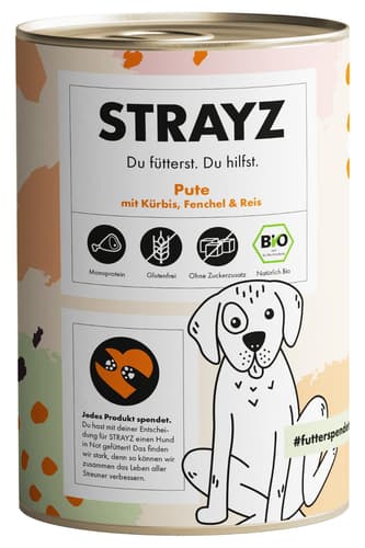 STRAYZ BIO Hund Nassfutter Pute mit Kürbis, Fenchel & Reis