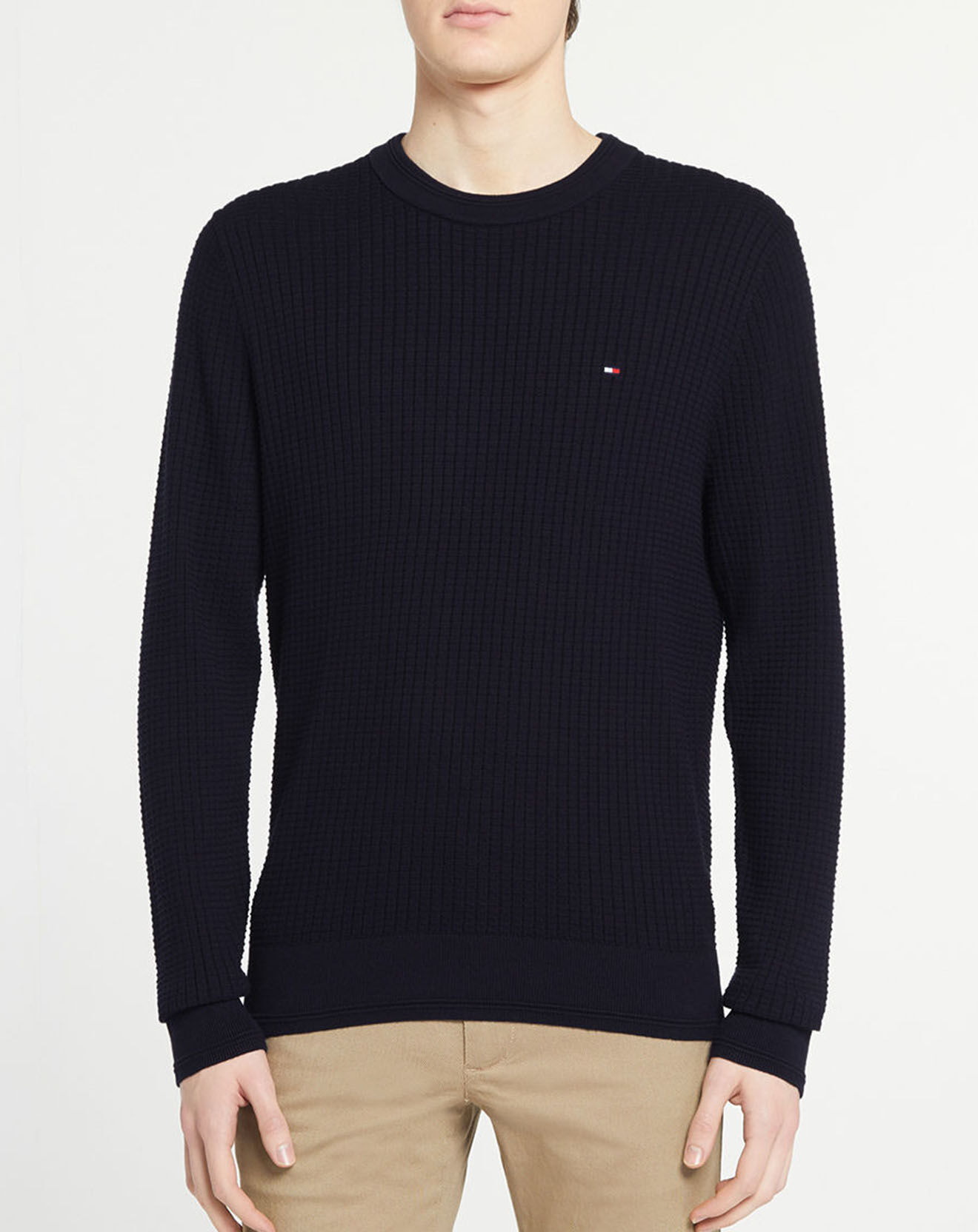 Tommy Hilfiger Pull Grid Structure col rond bleu marine