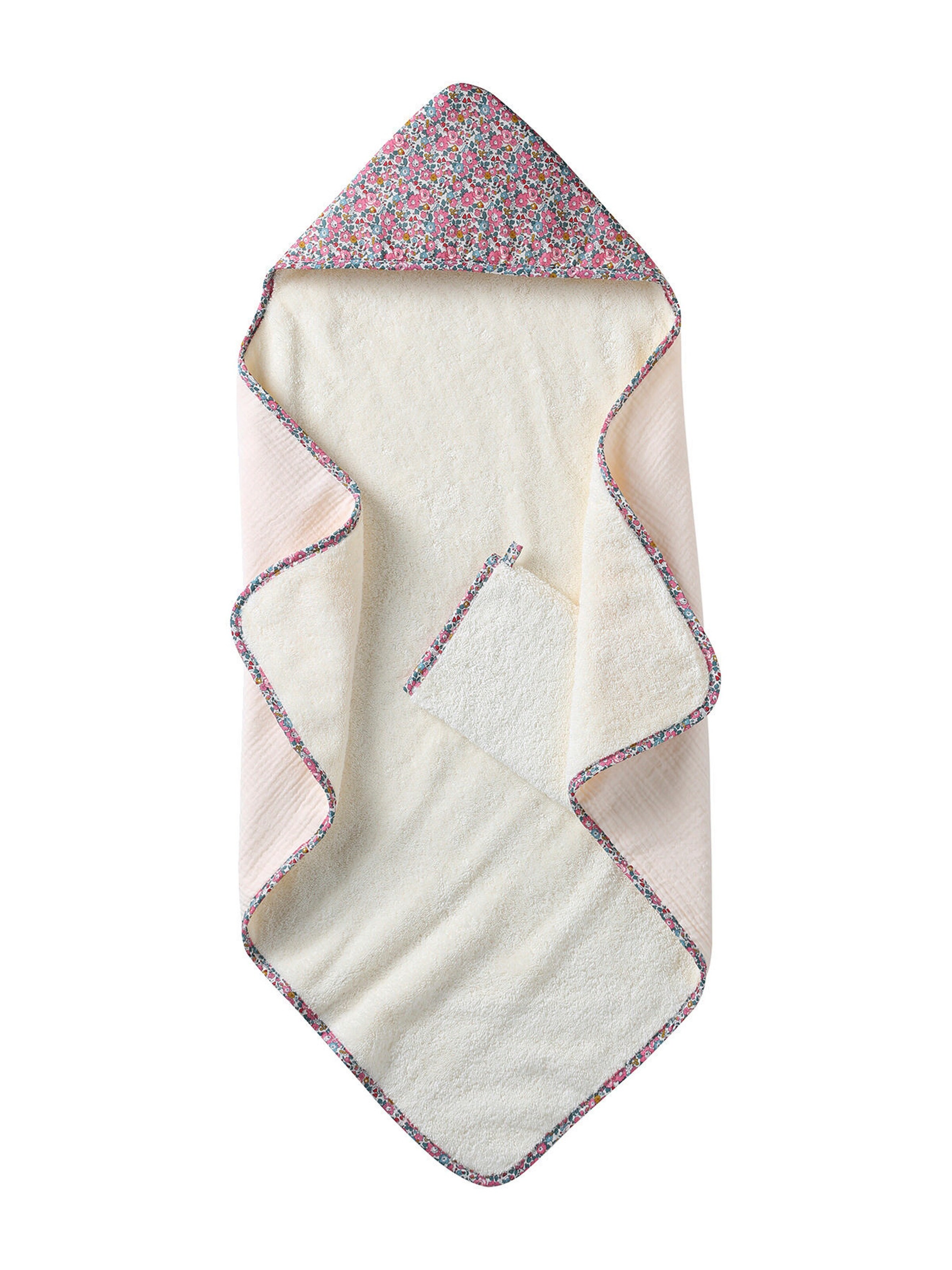Envie de Fraise Baby Geschenkset aus Badecape mit Liberty-Stoff & Waschhandschuh weiß