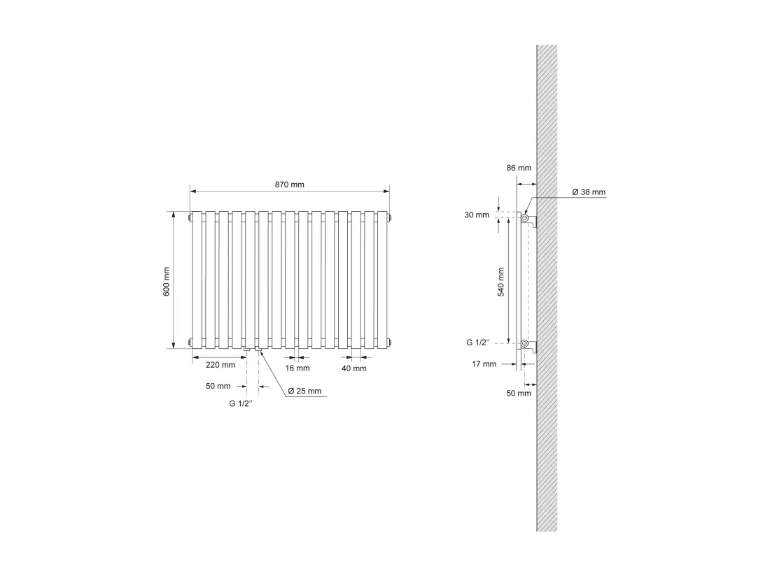 LuxeBath Radiateur de Salle de Bain Design Stella Horizontal, Noir Mat 870x600 mm, Connexion Central + Garniture de Raccordement au Sol