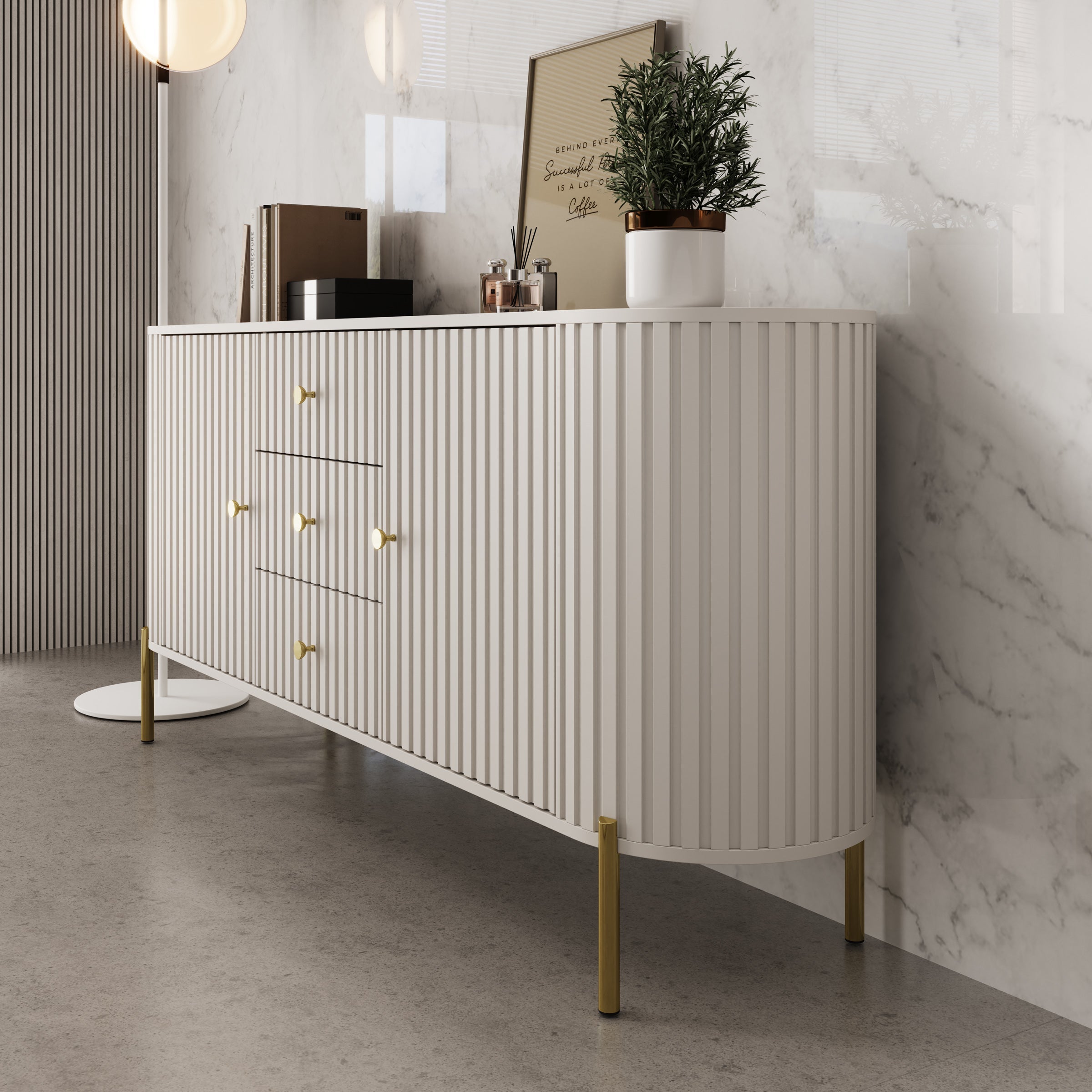 Meubella - Sorenna - Dressoir - Beige - 178x40x79 cm